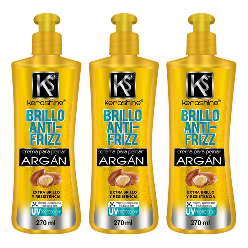 Kerashine Crema Para Peinar Argán Antifrizz 270 Ml C/u - 3pz