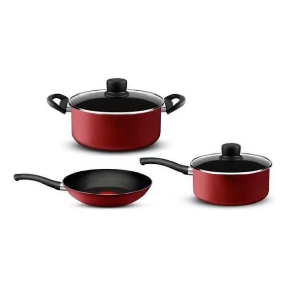 Set 5 Piezas Tefal Red Surprise Aluminio Cacerola Sarten Cts Color Rojo