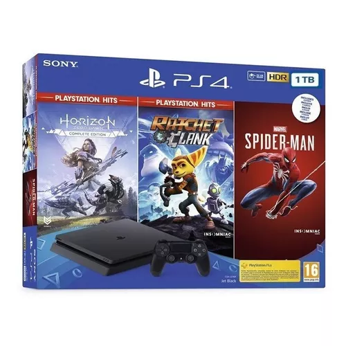 Console PS4 1TB + Jogo Spider-Man + Horizon Zero Dawn + Ratchet