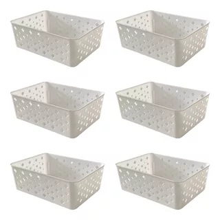 Kit 6 Cestos Multiuso Branco Organizador Empilhável 19x14x6