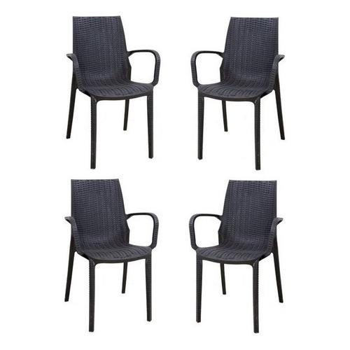 Más que Sillas Járdin/Exterior Melodi silla plastica apilable simil rattan pack 4 unidades color negro