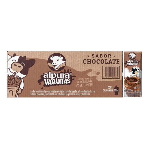 Alpura leche sabor a chocolate pack x 24 vaquitas 200ml cada una