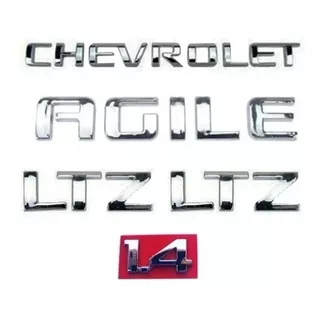 Kit Emblema Letreiro Chevrolet Agile Ltz 1.4 Cromado 5 Pçs