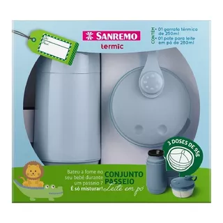 Conjunto Garrafa 250ml E Pote Leite Em Po Azul Sanremo