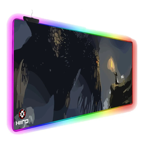 Mousepad Xxl Luz Rgb Gaming Almohadilla Lovecraft Asimov Led Color Negro Diseño Impreso Cthulhu