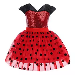 Fantasia Vestido Paetê Joaninha + Mascara Infantil Carnaval