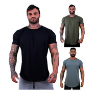 Kit 3 Camiseta Longline Lisa Cores Vivas Academia Lazer Slim