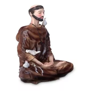 Estátua São Francisco Assis Sentado 20cm Meditando