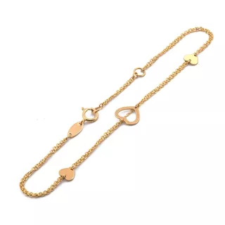 Pulsera Doble Corazones Oro Sólido 10k