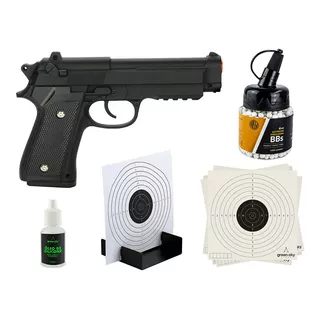 Pistola Airsoft Toda Ferro Pt92 + Bolinhas + Óleo + Kit Alvo