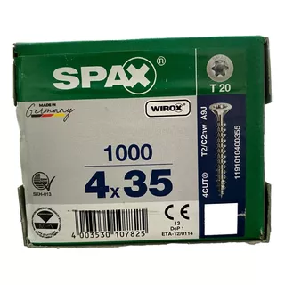Tornillo Spax Madera 4 X 35 Caja 1000 Piezas Cuerda Completa