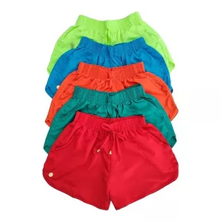 Kit 4 Shorts Feminino Tactel Plus Size Liso 2 Bolsos
