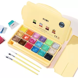 Himi Gouache Metalizado Set 3 Pinceles+ De Pintura X 24