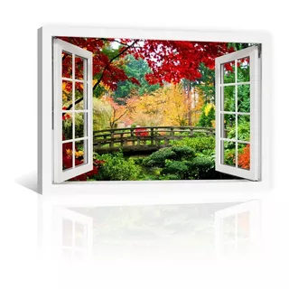 Cuadro Decorativo Canvas Ventana Bosque En Otoño Japonés