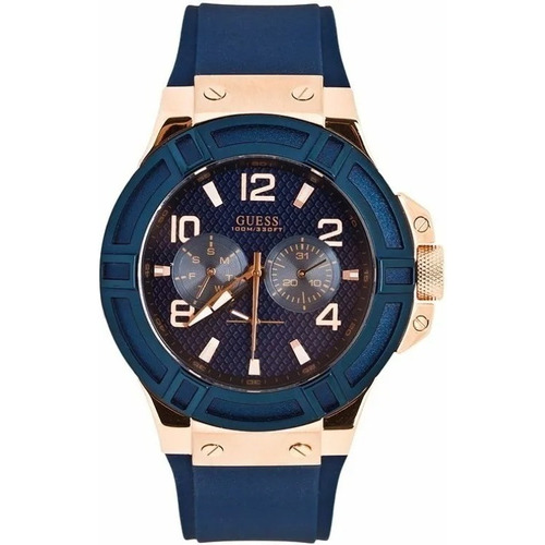 Reloj Guess Hombre Deportivo Tono Azul Y Oro Rosa U0247g3 Color de la correa Azul marino Color del bisel Azul marino
