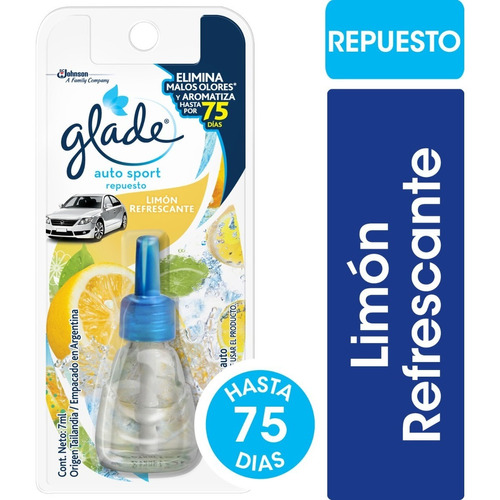 Glade Auto Sport Repuesto Aromatizante Limón Refrescante 7ml