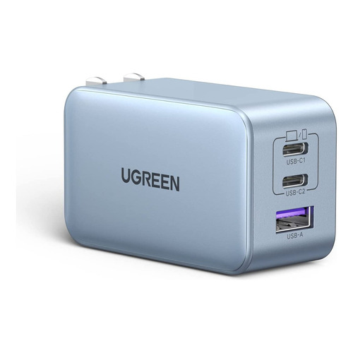 Cargador Super Rápido Gan 65w Mini 2 Usb C + Usb Ugreen Pps Color Celeste