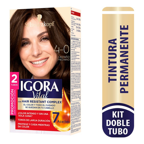  Tinte Cabello Igora Vital Permanente Tono 4-0 castaño medio