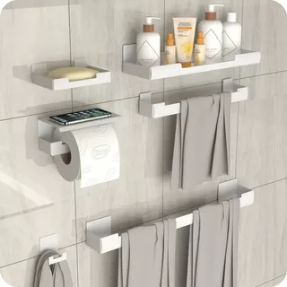 Kit Acessórios Para Banheiro Branco Adesivo 6pç ELG