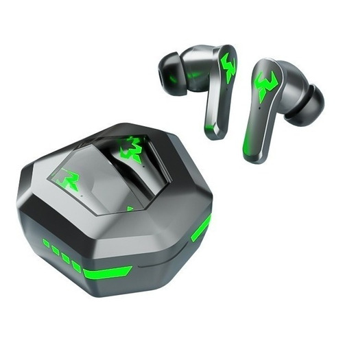 Audífonos in-ear gamer inalámbricos Occiam Gamer N35 N35 negro con luz  verde LED