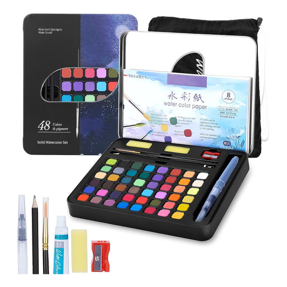 Set De Arte Acuarelas Profesional Kit Dibujo 48 Colores