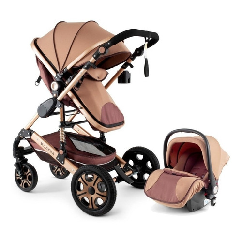 Coche Moises Huevito Modena Belluno Baby Aluminio Anodizado Color Beige Color del chasis Dorado