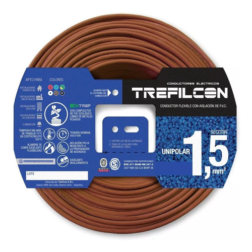 Cable Unipolar 1.5mm Normalizado Trefilcon X 50 Mts Color de la cubierta Marrón