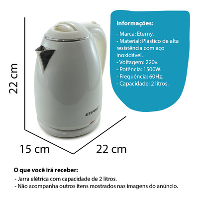 Chaleira Elétrica Inox Led 220v Rapida 2 Litros Eterny 1500w