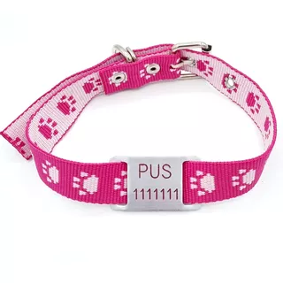 Chapita Perros Pasador Chico+ Collar Huella Fucsia De 2cm