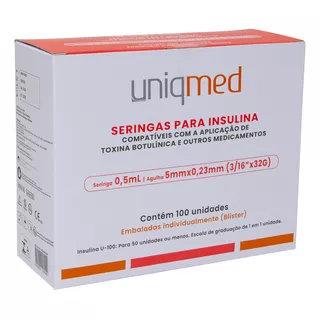 Seringa De Insulina 0,5ml C/agulha Fixa 5mmx0,23mm 32g  