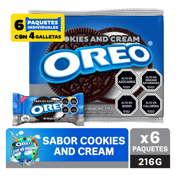 Galletas Oreo® Sabor Cookies & Cream 6 Un. 36g C/u