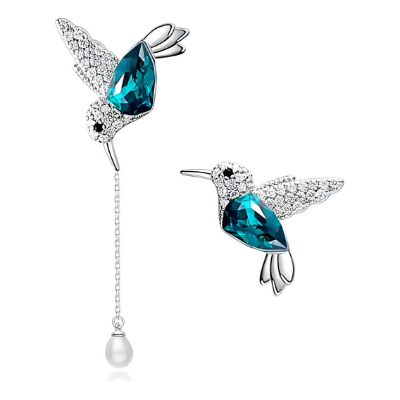 De Plata !! Aretes De Colibri Swarovski Regalo Amor Mujer