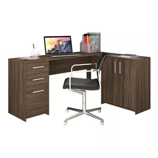 Escrivaninha Gamer Notável Móveis Mesa Office Nt 2005 Mdp De 1230mm X 740mm X 450mm X 1570mm Nogal Trend 