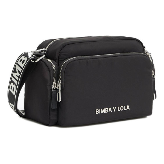 Bolsa bandolera Bimba y Lola Olympia Collection Bolso bandolera M nylon diseño liso de nailon  negra con correa de hombro negra y blanca