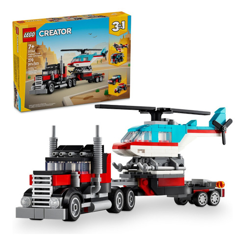 LEGO® Creator 3en1 Camión Plataforma con Helicóptero  juguete convertible en un avión de hélice y un camión de combustible o en un auto deportivo clásico y un SUV 31146