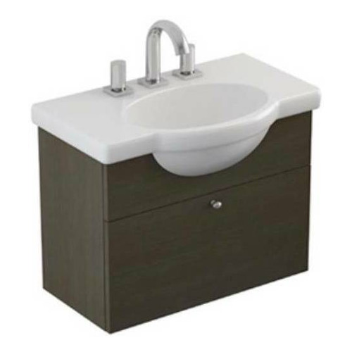 Mueble para baño Ferrum Y61ED de 640mm de ancho, 485mm de alto y 380mm de profundidad, con bacha color blanco y mueble wengue con un agujero para grifería