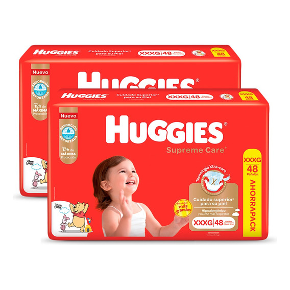 Pañales Huggies Supreme Care Ahorrapack M G Xg Xxg Xxxg X 2