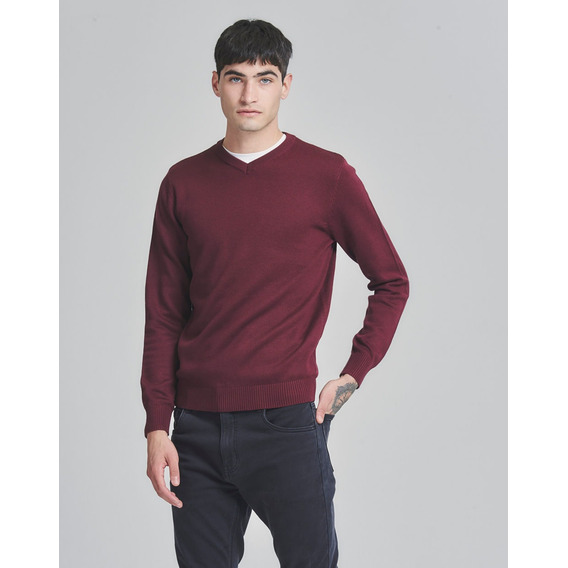 Sweater Nidda, Escote V, Hombre, Algodón, Bordo, Equus