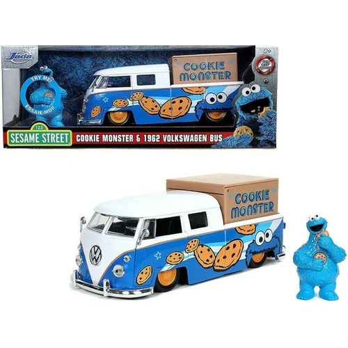 1962 Volkswagen Bus Comegalletas Cookie Monster Jada 1:24 Color Azul Marino