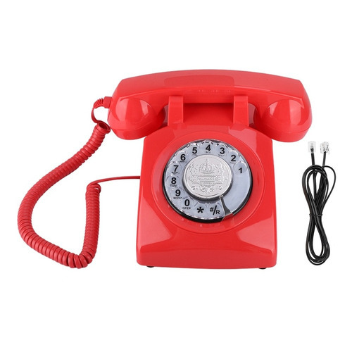 Retro Rotary Dial Vintage Teléfono Fijo Color Rojo
