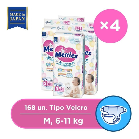 Pack X4 Merries Velcro M (6-11kg)