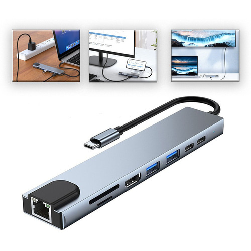Adaptador Hub para Macbook Air M1 M2 8 en 1 USB-C Hdmi 4k