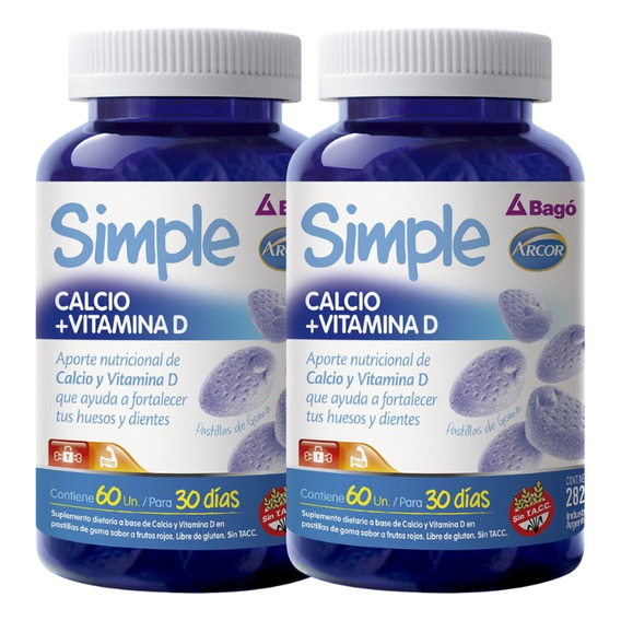 Pack X2 Simple Bagó Calcio+vitamina D 60 Gomas
