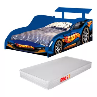 Cama Carro Azul Stock Car Com Colchão Solteiro