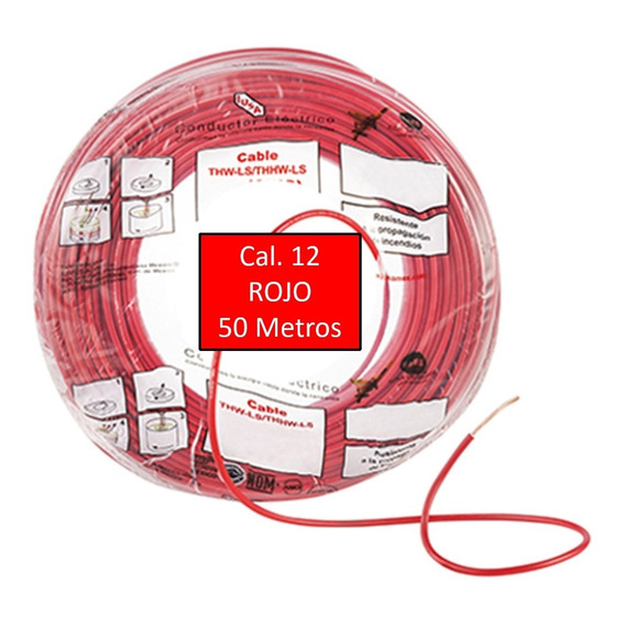 Bolsa 50 Mts Cable Iusa Rojo Thw Cal 12 Awg 100%cobre