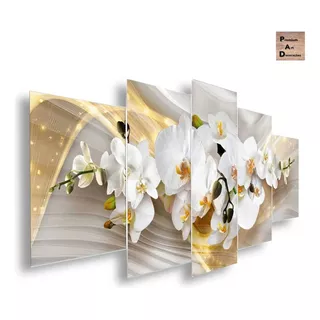Quadro Decorativo Da Orquídea Branca Dourada Cor Multicolor