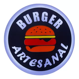 Placa Led Luminoso Burger Artesanal 50 Cm Rgb