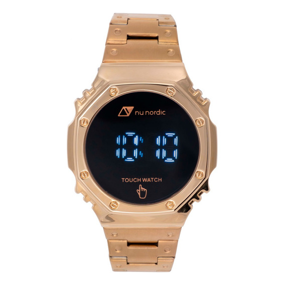 Reloj Pulsera Digital Redondo Acero Inoxidable Alarma Y Luz