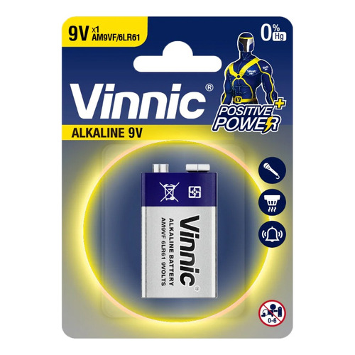 Vinnic 9V / AM9VF / 6LR61 bateria pila 9v alcalina blister cerrado 1 unidad