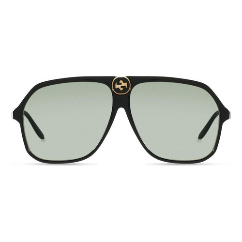 Anteojos de sol Gucci GG0734S con marco de acetato color negro/blanco marfil, lente verde de cr39, varilla negra de acetato